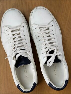 Oliver Cabell White Leather Low-Top Sneakers with Navy Accents